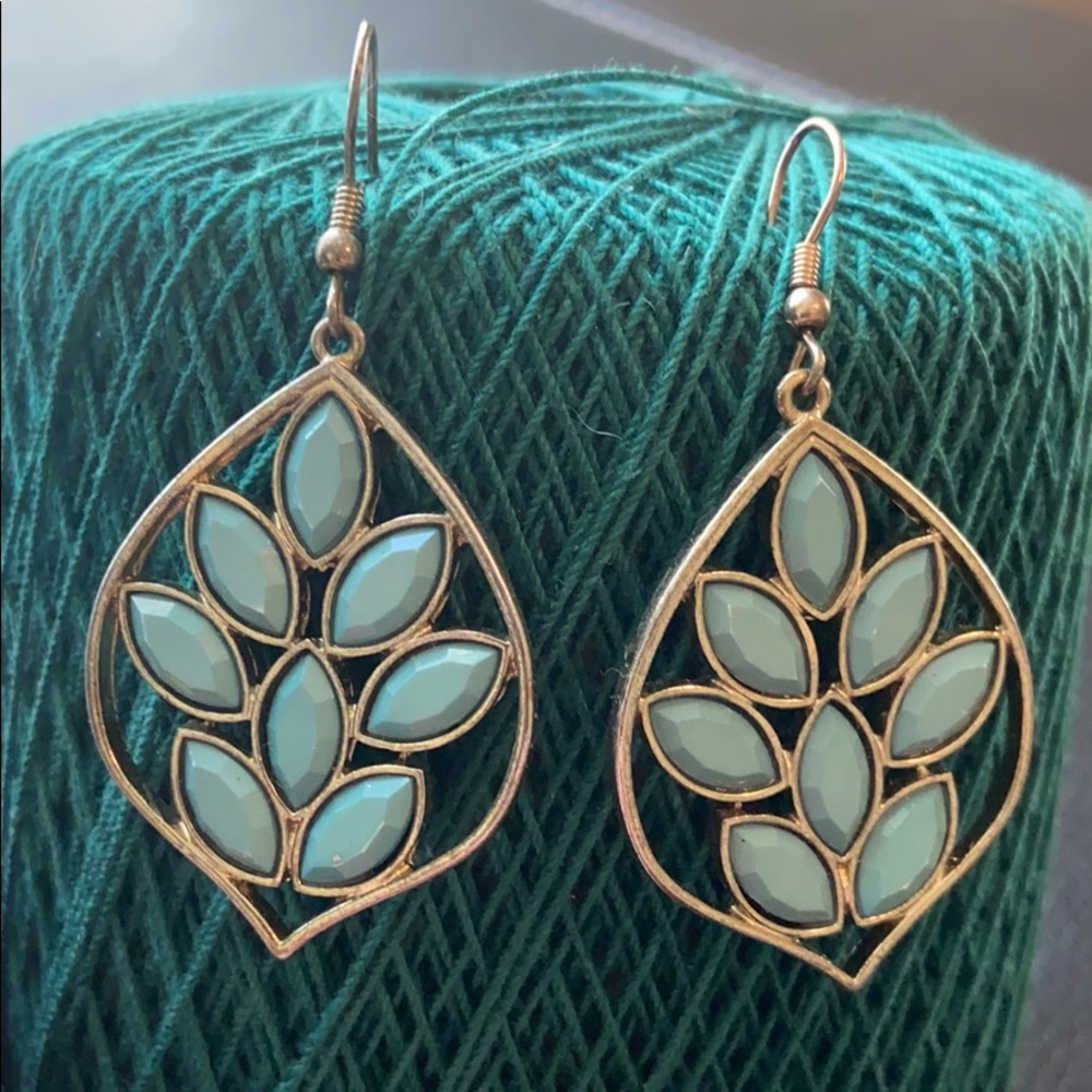 Gold and Light Green Leaf Earrings